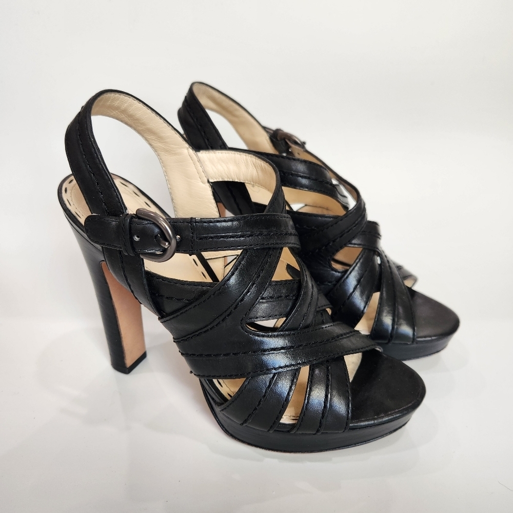 Coach Brynn Leather Platform Sandals - White/Gold 7.5 B - Picture 2 of 10